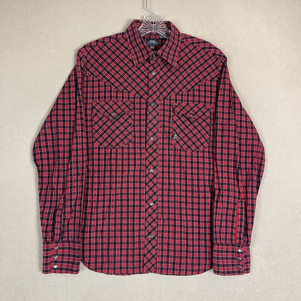 G-Star Raw Shirt Mens Large Red Plaid Long Sleeve‎ Snap Up Graphic Print